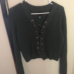 Green crop sweater